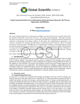 GSJ: Volume 8, Issue 10, October 2020 ISSN 2320-9186 712