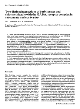 Two Distinct Interactions of Barbiturates and Chlormethiazole with the GABAA Receptor Complex in Rat Cuneate Nucleus in Vitro N.L