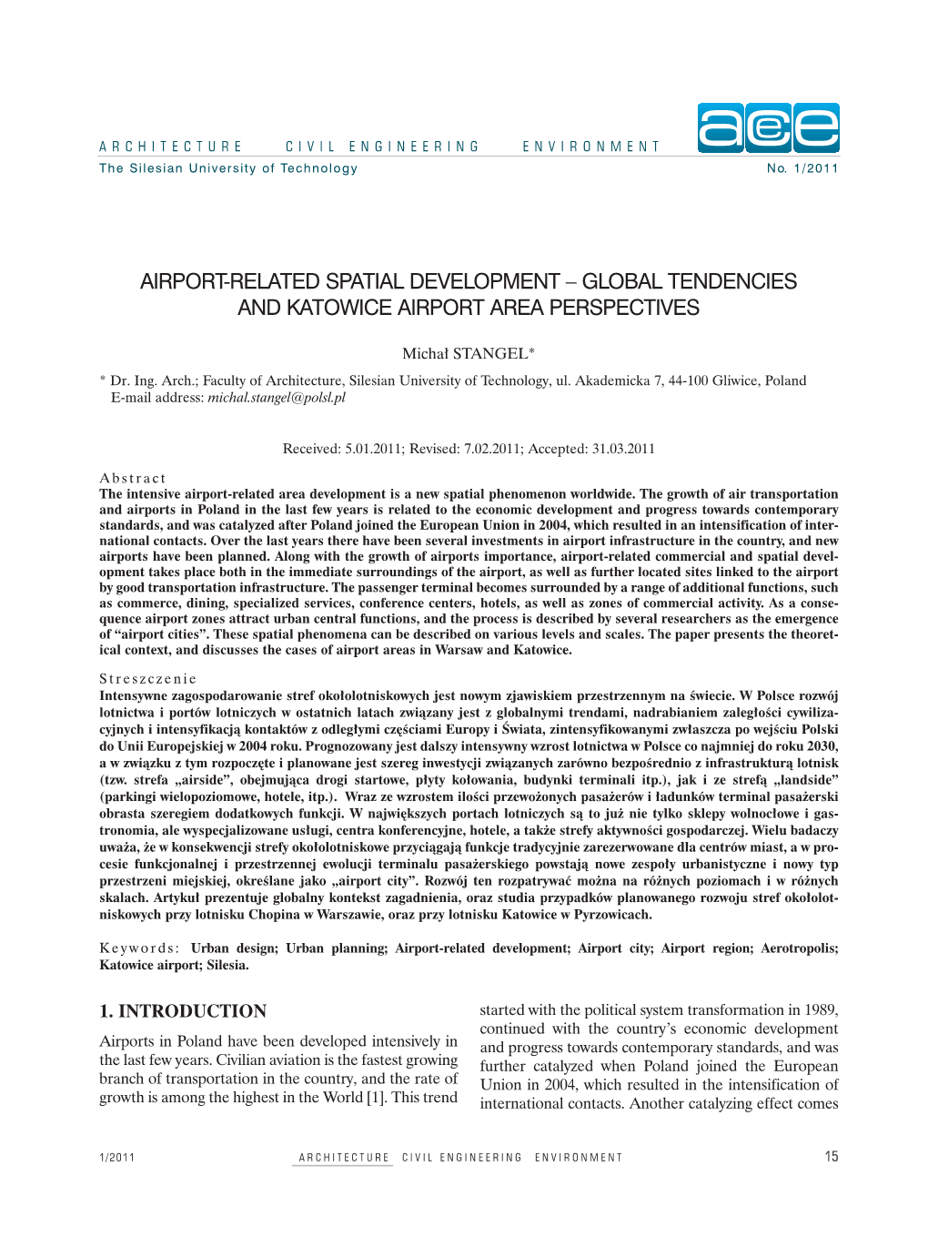 Airport-Related Spatial Development – Global Tendencies and Katowice Airport Area Perspectives