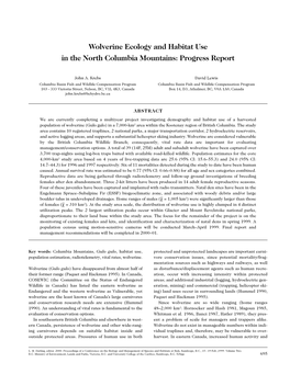 Wolverine Ecology and Habitat Use in the North Columbia Mountains: Progress Report