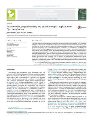 Folk Medicine, Phytochemistry and Pharmacological Application of Piper Marginatum