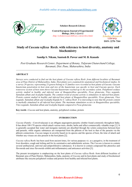 Study of Cuscuta Reflexa Roxb. with Reference to Host Diversity, Anatomy and Biochemistry