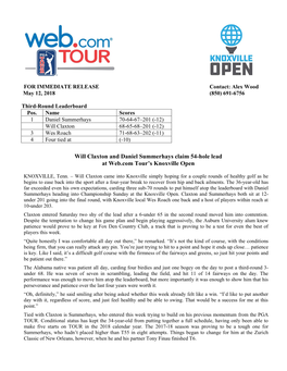 Will Claxton and Daniel Summerhays Claim 54-Hole Lead at Web.Com Tour’S Knoxville Open