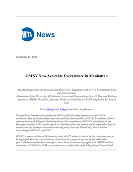 MTA Customers Can Now Use OMNY at All Manhattan Subway Stations