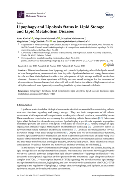 Lipophagy and Lipolysis Status in Lipid Storage and Lipid Metabolism Diseases