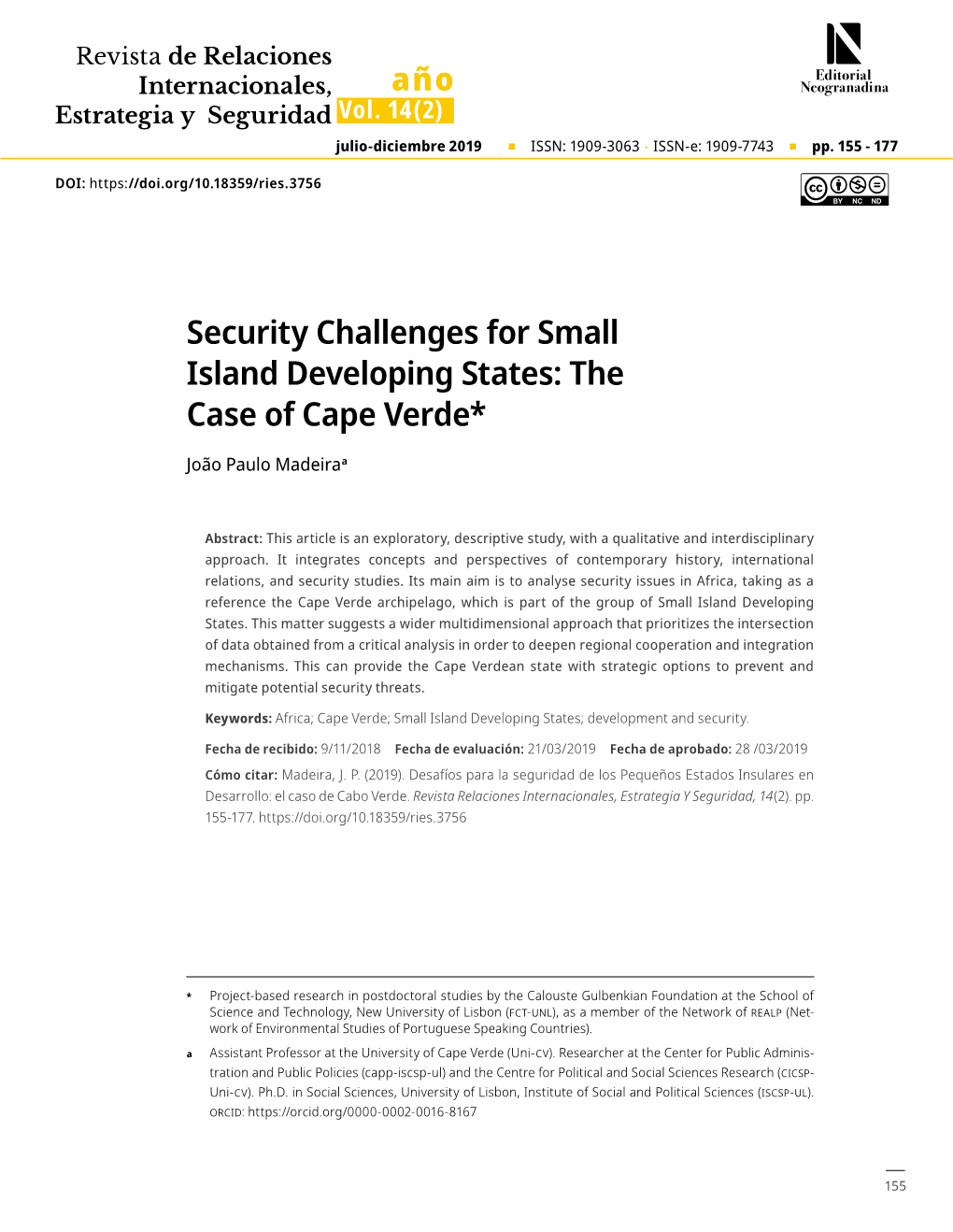 Security Challenges for Small Island Developing States: the Case of Cape Verde*