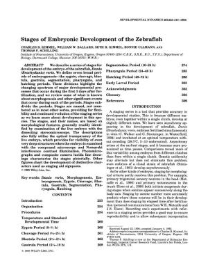 Stages of Embryonic Development of the Zebrafish