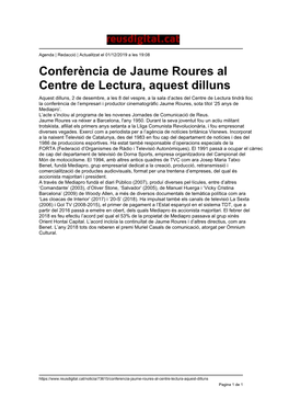 Conferència De Jaume Roures Al Centre De Lectura
