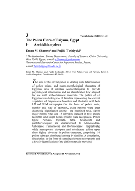 The Pollen Flora of Faiyum, Egypt I- Archichlamydeae Eman M