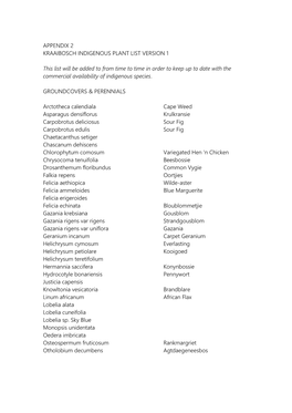 Appendix 2 Kraaibosch Indigenous Plant List Version 1