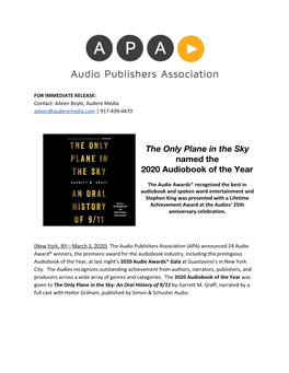 The Only Plane in the Sky Named the 2020 Audiobook of the Year