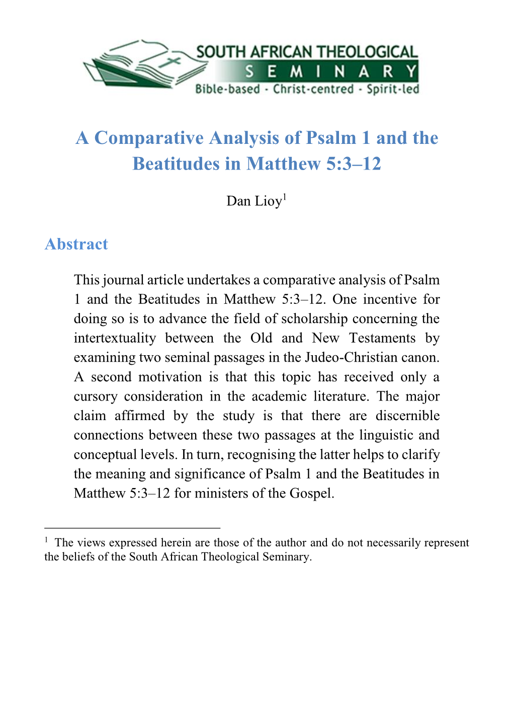A Comparative Analysis of Psalm 1 and the Beatitudes in Matthew 5:3–12