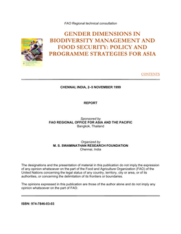 Gender Dimensions in Biodiversity Management and Food Security: Policy and Programme Strategies for Asia