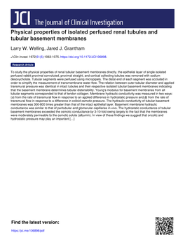 Physical Properties of Isolated Perfused Renal Tubules and Tubular Basement Membranes