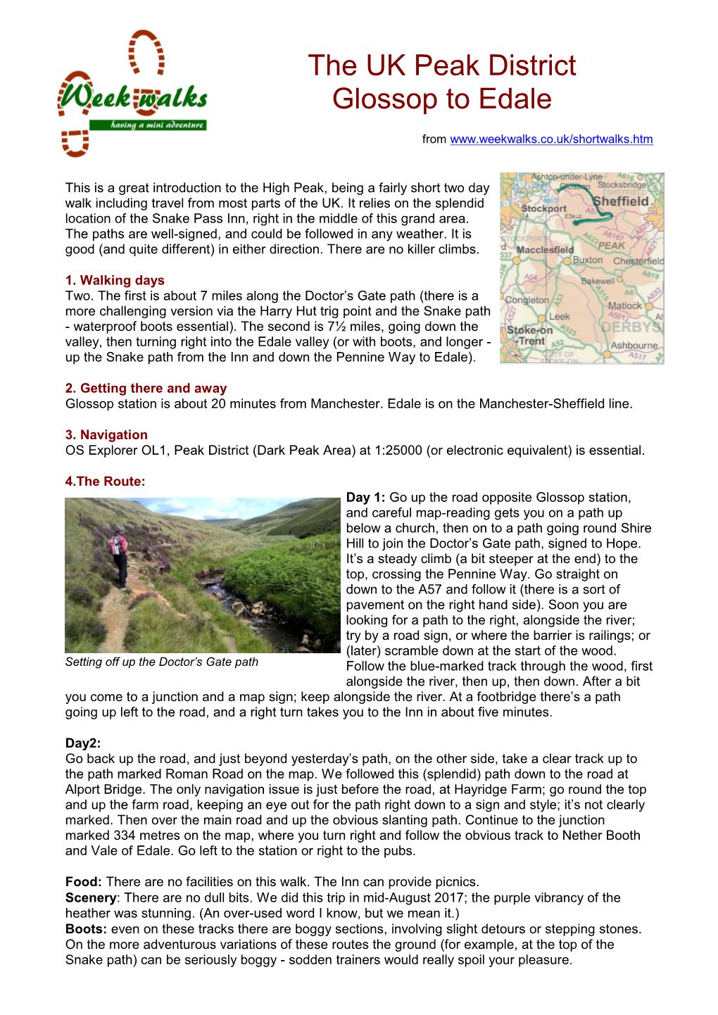 The UK Peak District Glossop to Edale