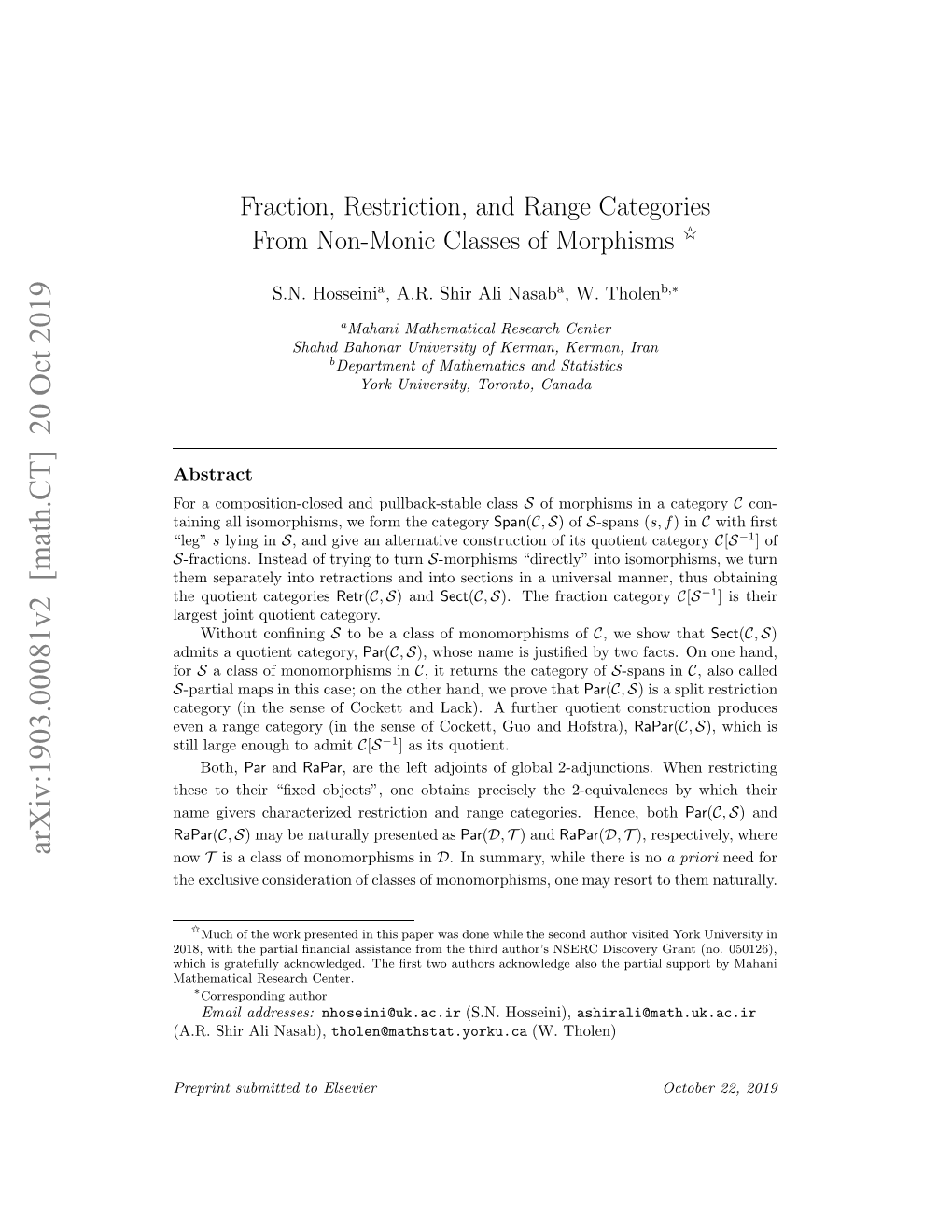 Fraction, Restriction and Range Categories from Non-Monic