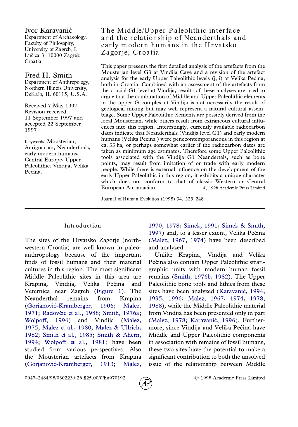 The Middle/Upper Paleolithic Interface and the Relationship Of