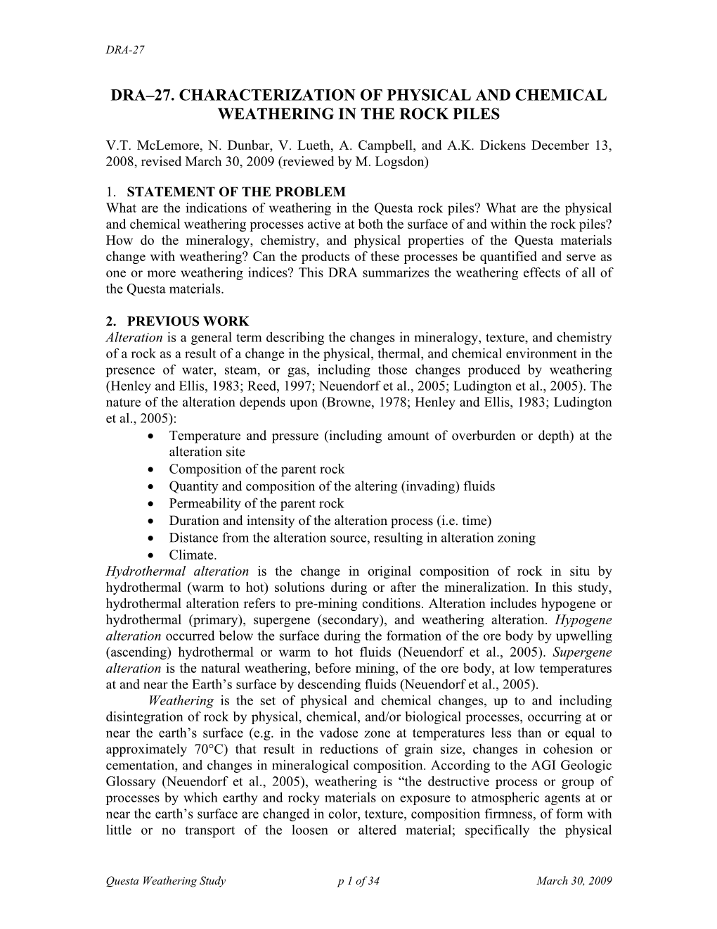 Dra–27. Characterization of Physical and Chemical Weathering in the Rock Piles