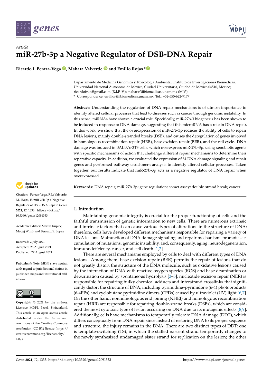 Mir-27B-3P a Negative Regulator of DSB-DNA Repair