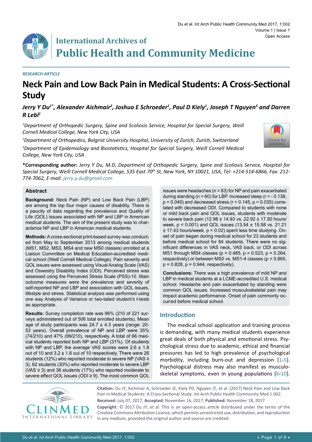 Neck Pain and Low Back Pain in Medical Students