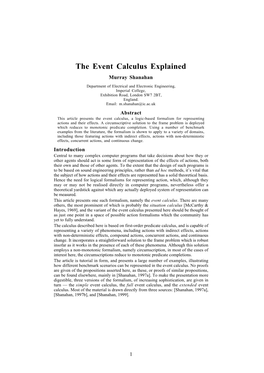 The Event Calculus Explained Murray Shanahan