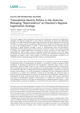 Transnational Identity Politics in the Americas: Reshaping “Nuestramérica” As Chavismo’S Regional Legitimation Strategy