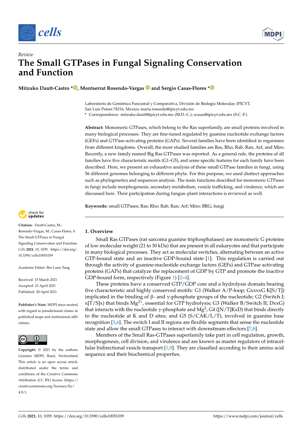 The Small Gtpases in Fungal Signaling Conservation and Function