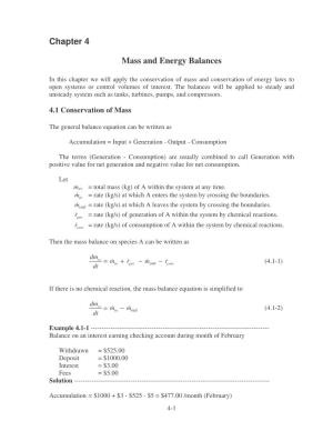 Chapter 4 Mass and Energy Balances