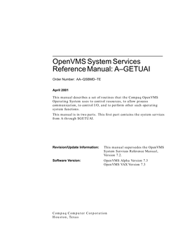 Openvms System Services Reference Manual, Vol. 1