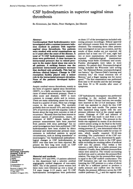 CSF Hydrodynamics in Superior Sagittal Sinus J Neurol Neurosurg Psychiatry: First Published As 10.1136/Jnnp.55.4.287 on 1 April 1992