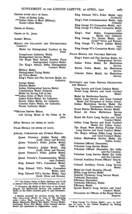 Supplement to the London Gazette, 22 April, 1941 2287 Orders Given Only in India