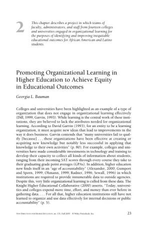 Promoting Organizational Learning in Higher Education to Achieve Equity in Educational Outcomes