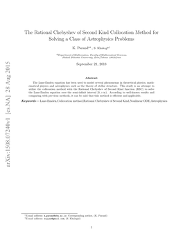 Rational Chebyshev of Second Kind Collocation Method for Solving a Class of Astrophysics Problems