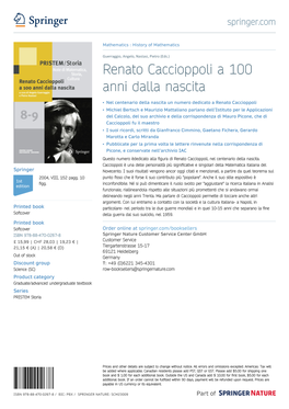 Renato Caccioppoli a 100 Anni Dalla Nascita