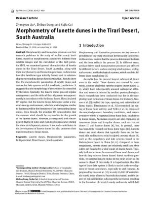 Morphometry of Lunette Dunes in the Tirari Desert, South Australia Received May 23, 2018; Accepted July 31, 2018 1 Introduction
