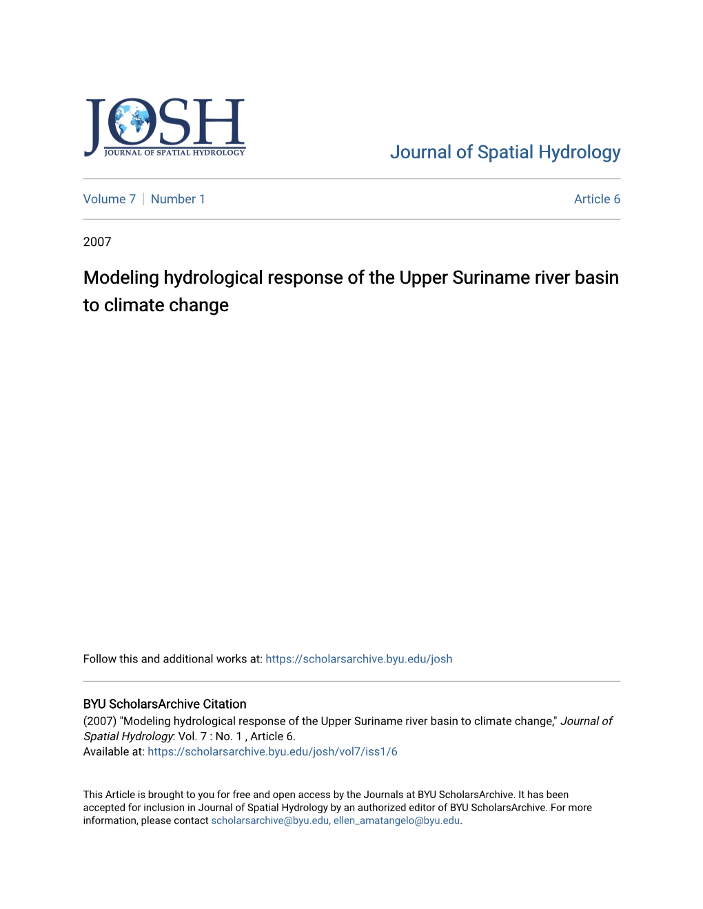 Modeling Hydrological Response of the Upper Suriname River Basin to Climate Change