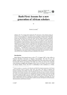 Ruth First: Lessons for a New Generation of African Scholars