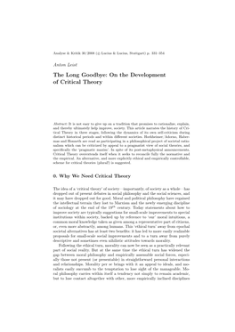 On the Development of Critical Theory