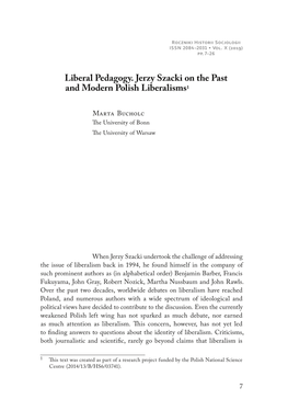 Liberal Pedagogy. Jerzy Szacki on the Past and Modern Polish Liberalisms1
