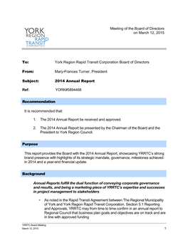 York Region Rapid Transit Corporation Board of Directors
