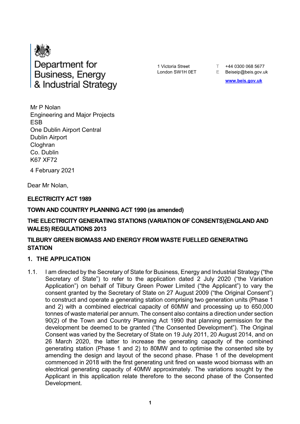 Tilbury Green S36c Variation: 2020 Application: Decision Letter