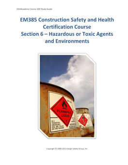 EM385 Construction Safety and Health Certification Course Section 6 – Hazardous Or Toxic Agents and Environments