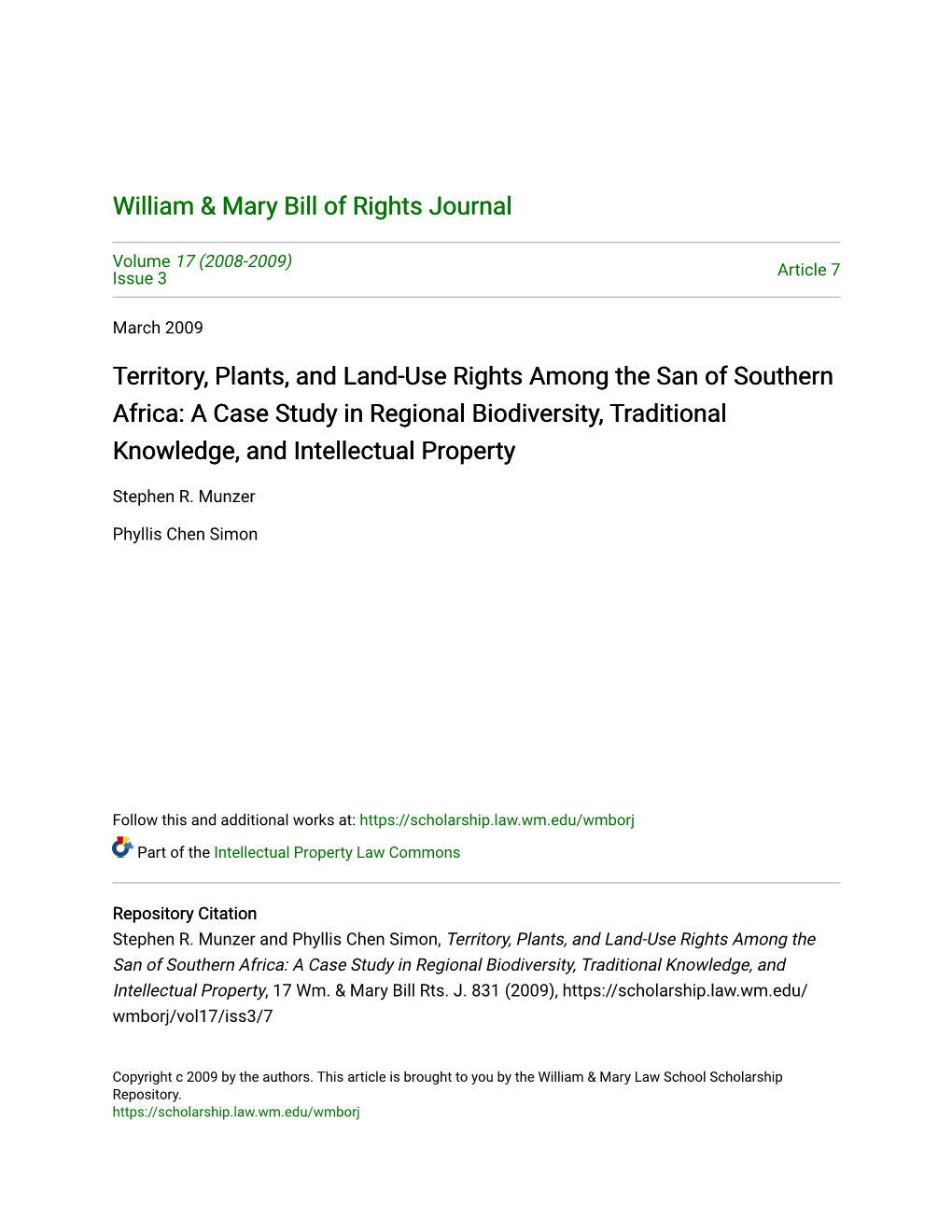 Territory, Plants, and Land-Use Rights Among the San of Southern Africa: a Case Study in Regional Biodiversity, Traditional Knowledge, and Intellectual Property