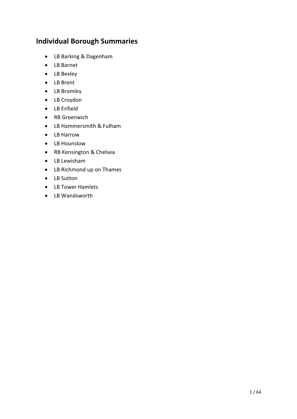 Individual Borough Summaries