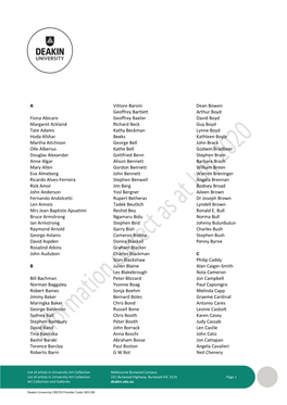 Deakin University Art Collection – List of Artists