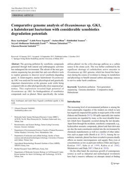 Comparative Genome Analysis of Oceanimonas Sp. GK1, a Halotolerant Bacterium with Considerable Xenobiotics Degradation Potentials