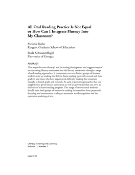 All Oral Reading Practice Is Not Equal Or How Can I Integrate Fluency Into My Classroom?