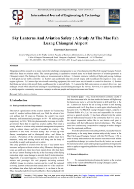 Sky Lanterns and Aviation Safety : a Study at the Mae Fah Luang Chiangrai Airport