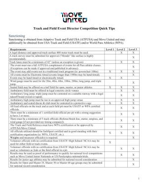 Track and Field Event Director Competition Quick Tips Sanctioning