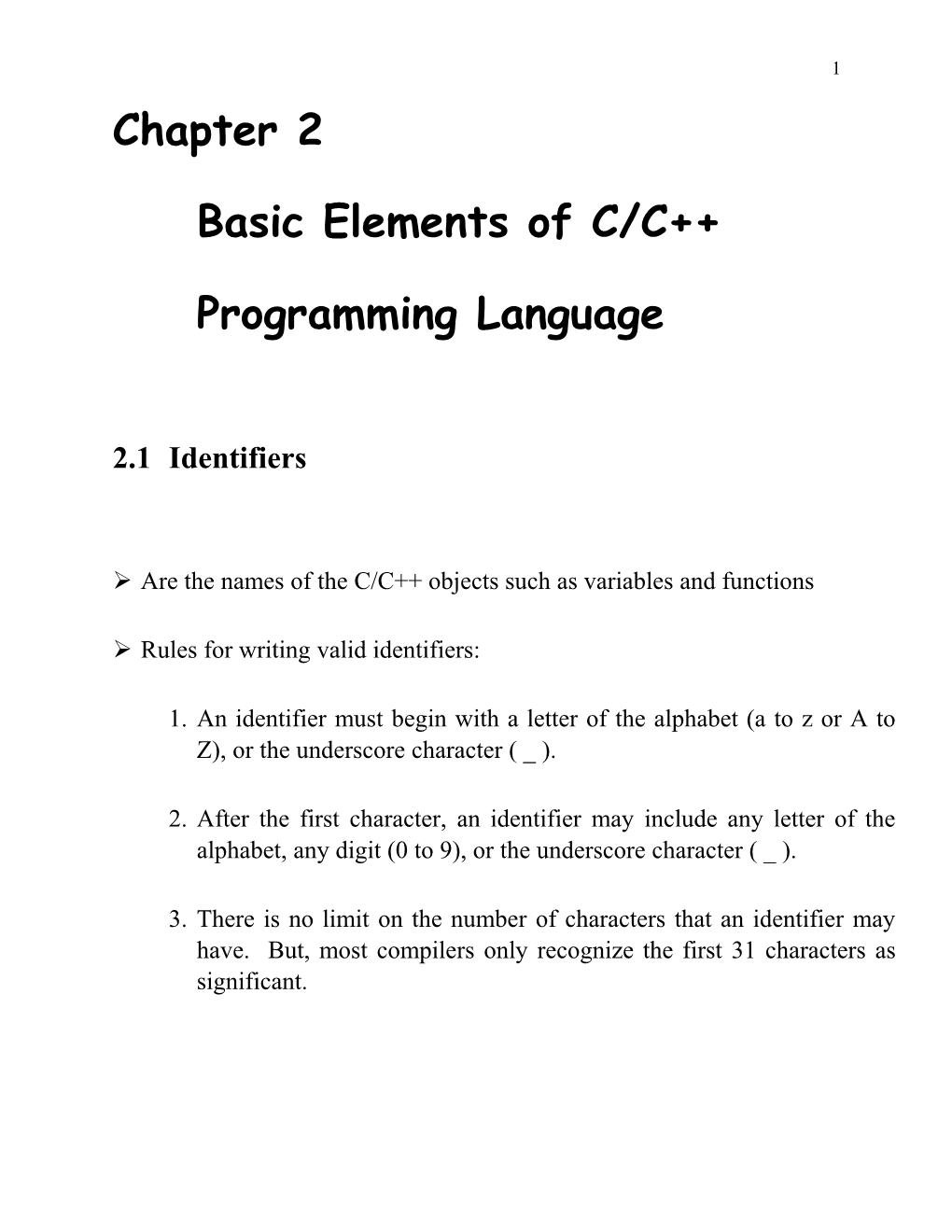 Basic Elements of C/C